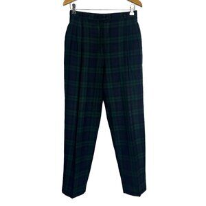 Pure New Wool Vintage Plaid Women's Trousers Blue & Green - Size Petite